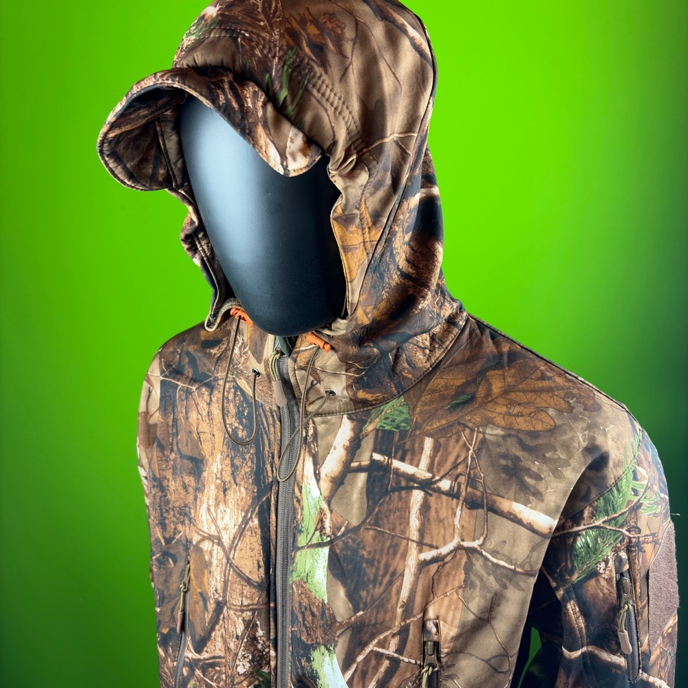 Tactical Camo Softshell Hunting Jacket Mens L Insulated Hooded Multi Pocket Coat